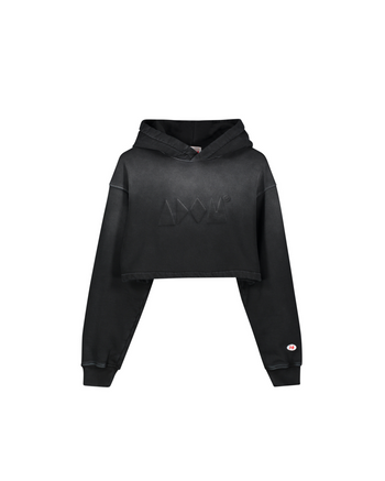 BLACK EMBOSSED CROPPED HOODIE