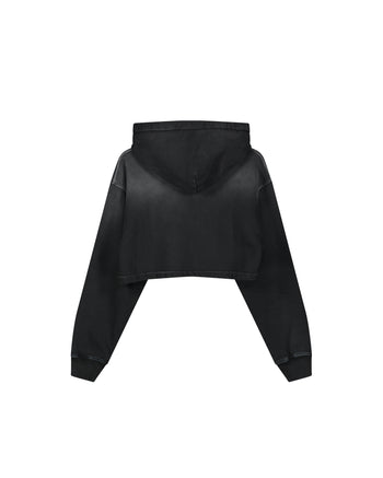BLACK EMBOSSED CROPPED HOODIE