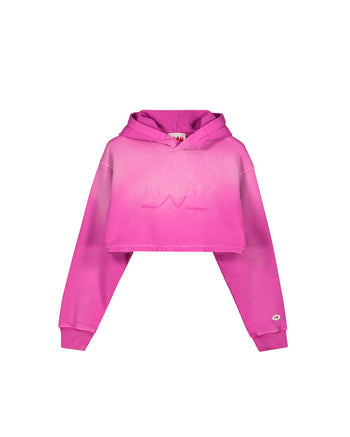 FUCHSIA EMBOSSED CROPPED HOODIE