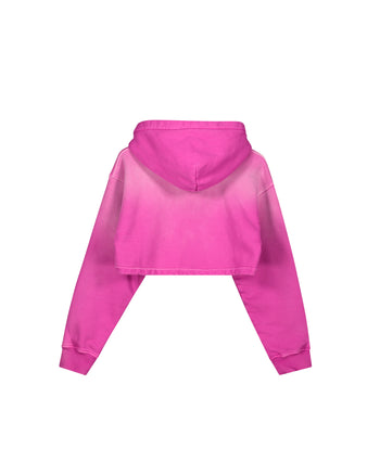 FUCHSIA EMBOSSED CROPPED HOODIE