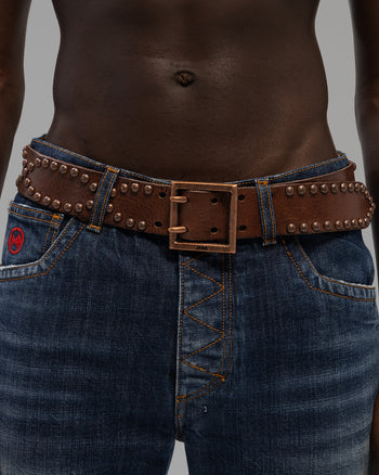STUDDED LOGO LEATHER BELT