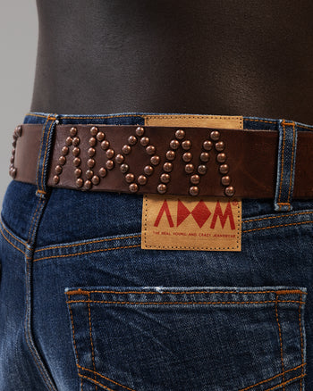 STUDDED LOGO LEATHER BELT